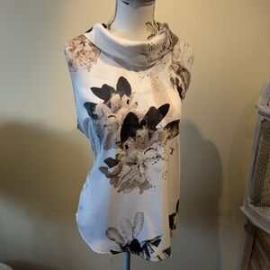 Le Chateau Cream and Black Floral Blouse